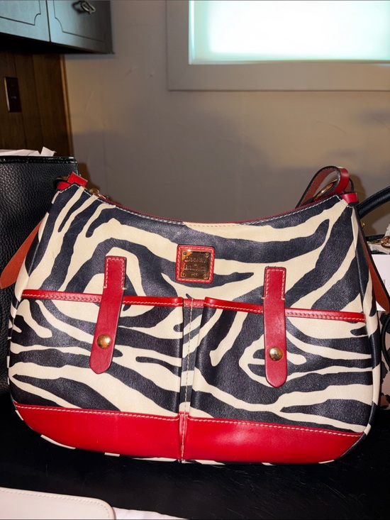 Dooney & Bourke Handbags - Dooney & Bourke Vintage EUC Black-and-White Zebra Shoulder Bag with Red Trim